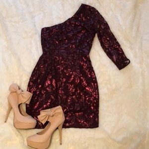 H&M Burgundy One Shoulder Party Dress